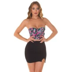 Bauchfreies Damen Corsagen-Top Mit Blumenmuster Schwarz 18 Bauchfreies Damen Corsagen-Top Mit Blumenmuster Schwarz -Noirmade Geschaft bauchfreies damen corsagen top mit blumenmuster schwarz8