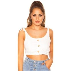 Bauchfreies Damen Crop Top Mit Trägern Zum Binden Weiß
