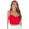 Bauchfreies Damen Satin Träger-Top Wasserfall Rot -Noirmade Geschaft bauchfreies damen satin traeger top wasserfall rot