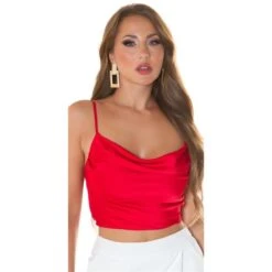 Bauchfreies Damen Satin Träger-Top Wasserfall Rot
