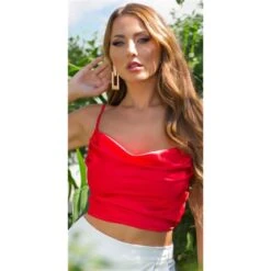 Bauchfreies Damen Satin Träger-Top Wasserfall Rot -Noirmade Geschaft bauchfreies damen satin traeger top wasserfall rot5