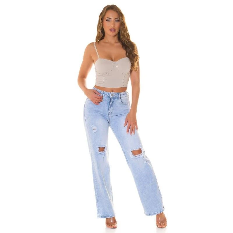 Bauchfreies Damen Träger Bustier-Top Mit Strasssteinen Beige 5 Bauchfreies Damen Träger Bustier-Top Mit Strasssteinen Beige – Bild 3