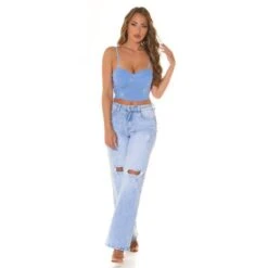 Bauchfreies Damen Träger Bustier-Top Mit Strasssteinen Blau -Noirmade Geschaft bauchfreies damen traeger bustier top mit strasssteinen blau3