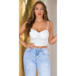 Bauchfreies Damen Träger Bustier-Top Mit Strasssteinen Weiß 13 Bauchfreies Damen Träger Bustier-Top Mit Strasssteinen Weiß -Noirmade Geschaft bauchfreies damen traeger bustier top mit strasssteinen weiss5