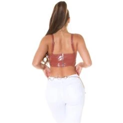 Bauchfreies Damen Träger Crop-Top In Latex-Look Braun 11 Bauchfreies Damen Träger Crop-Top In Latex-Look Braun -Noirmade Geschaft bauchfreies damen traeger crop top in latex look braun4