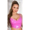 Bauchfreies Damen Träger Crop-Top In Latex-Look Pink -Noirmade Geschaft bauchfreies damen traeger crop top in latex look pink