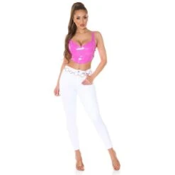 Bauchfreies Damen Träger Crop-Top In Latex-Look Pink -Noirmade Geschaft bauchfreies damen traeger crop top in latex look pink5