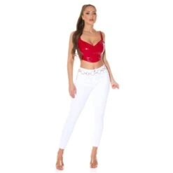 Bauchfreies Damen Träger Crop-Top In Latex-Look Rot -Noirmade Geschaft bauchfreies damen traeger crop top in latex look rot5