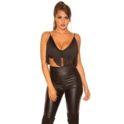 Bauchfreies Damen Träger-Top Mit Fransen Schwarz 12 Bauchfreies Damen Träger-Top Mit Fransen Schwarz -Noirmade Geschaft bauchfreies damen traeger top mit fransen schwarz5
