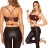 Bauchfreies Wetlook Damen Träger-Top Mit Schnürung Bordeaux -Noirmade Geschaft bauchfreies wetlook damen traeger top mit schnuerung bordeaux