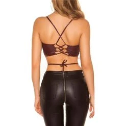 Bauchfreies Wetlook Damen Träger-Top Mit Schnürung Bordeaux -Noirmade Geschaft bauchfreies wetlook damen traeger top mit schnuerung bordeaux3