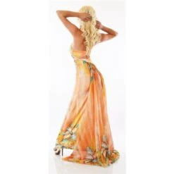 Bodenlanges One-Shoulder Abendkleid Blumen Maxikleid Orange -Noirmade Geschaft bodenlanges one shoulder abendkleid blumen maxikleid orange3