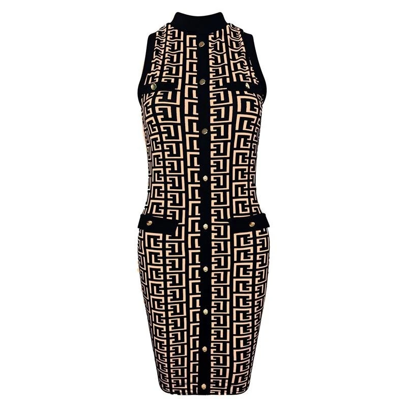 Damen Bodycon Minikleid Mit Mäander-Muster Beige/Schwarz 11 Damen Bodycon Minikleid Mit Mäander-Muster Beige/Schwarz – Bild 9