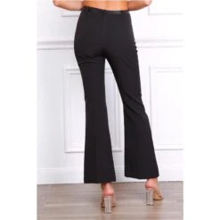 Damen Bundfalten-Stoffhose Mit Schlag Inkl. Gürtel Schwarz -Noirmade Geschaft damen bundfalten stoffhose mit schlag inkl guertel schwarz3