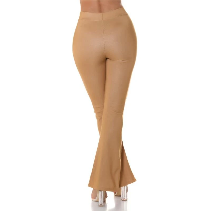 Damen Bundfalten-Stoffhose Mit Schlag Und Schlitz Beige 6 Damen Bundfalten-Stoffhose Mit Schlag Und Schlitz Beige – Bild 4