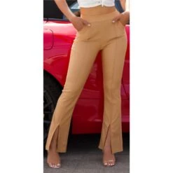 Damen Bundfalten-Stoffhose Mit Schlag Und Schlitz Beige 19 Damen Bundfalten-Stoffhose Mit Schlag Und Schlitz Beige -Noirmade Geschaft damen bundfalten stoffhose mit schlag und schlitz beige9