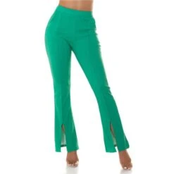 Damen Bundfalten-Stoffhose Mit Schlag Und Schlitz Grün -Noirmade Geschaft damen bundfalten stoffhose mit schlag und schlitz gruen3