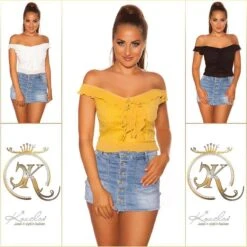 Damen Chiffon Top Mit Trägern Und Rüschen Senf -Noirmade Geschaft damen chiffon top mit traegern und rueschen senf6