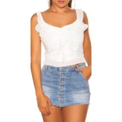 Damen Chiffon Top Mit Trägern Und Rüschen Weiß
