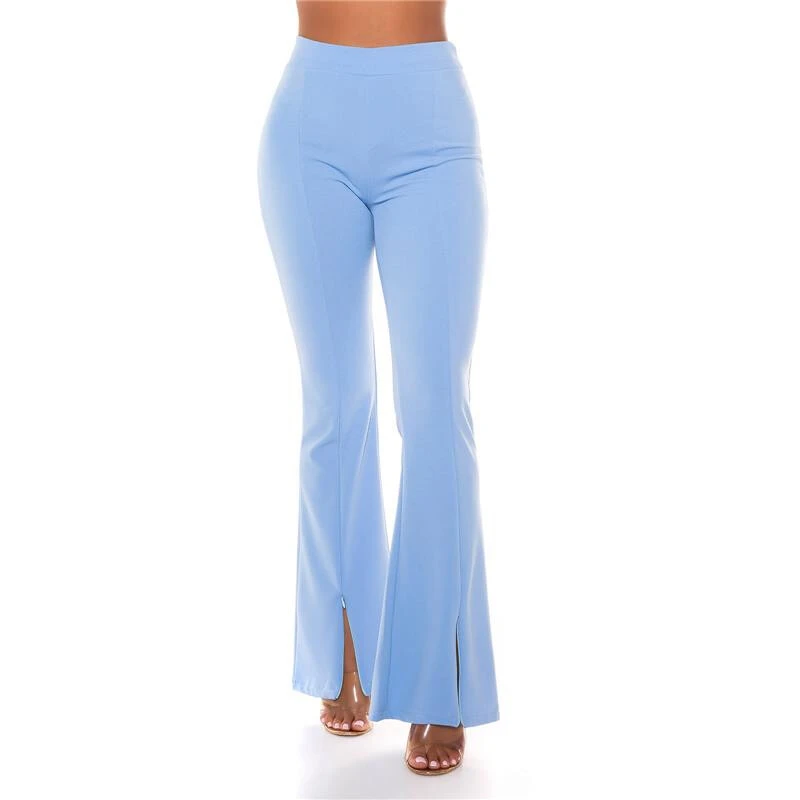 Damen High Waist Bootcut Stoffhose Mit Zippern Babyblau 4 Damen High Waist Bootcut Stoffhose Mit Zippern Babyblau – Bild 2