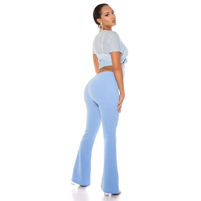 Damen High Waist Bootcut Stoffhose Mit Zippern Babyblau 7 Damen High Waist Bootcut Stoffhose Mit Zippern Babyblau – Bild 5