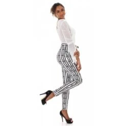 Noirmade Geschaft -Noirmade Geschaft damen high waist stoffhose mit muster guertel weiss2