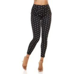 Damen High Waist Stoffhose Mit Polka-Dot Muster Schwarz/Weiß