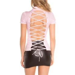 Damen Kurzarm Bluse Mit Schnürung Am Rücken Rosa -Noirmade Geschaft damen kurzarm bluse mit schnuerung am ruecken rosa3