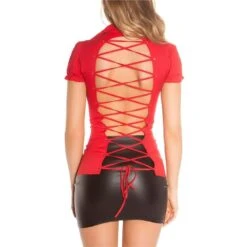 Damen Kurzarm Bluse Mit Schnürung Am Rücken Rot -Noirmade Geschaft damen kurzarm bluse mit schnuerung am ruecken rot3