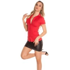 Damen Kurzarm Bluse Mit Schnürung Am Rücken Rot -Noirmade Geschaft damen kurzarm bluse mit schnuerung am ruecken rot5