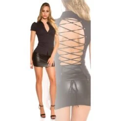 Damen Kurzarm Bluse Mit Schnürung Am Rücken Schwarz