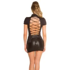 Damen Kurzarm Bluse Mit Schnürung Am Rücken Schwarz -Noirmade Geschaft damen kurzarm bluse mit schnuerung am ruecken schwarz3