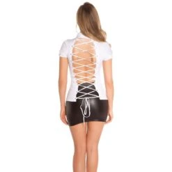 Damen Kurzarm Bluse Mit Schnürung Am Rücken Weiß -Noirmade Geschaft damen kurzarm bluse mit schnuerung am ruecken weiss3