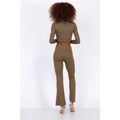 Damen Rippstrick Loungewear-Set Zweiteiler Khaki -Noirmade Geschaft damen rippstrick loungewear set zweiteiler khaki3