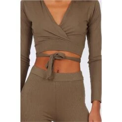 Damen Rippstrick Loungewear-Set Zweiteiler Khaki -Noirmade Geschaft damen rippstrick loungewear set zweiteiler khaki4