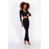 Damen Rippstrick Loungewear-Set Zweiteiler Schwarz