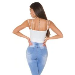 Damen Rippstrick Träger-Top Mit Gekreuzten Trägern Weiß -Noirmade Geschaft damen rippstrick traeger top mit gekreuzten traegern weiss7