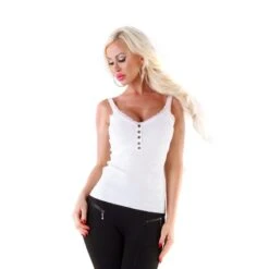 Damen Rippstrick Träger-Top Mit Spitze Und Knöpfen Weiß 9 Damen Rippstrick Träger-Top Mit Spitze Und Knöpfen Weiß -Noirmade Geschaft damen rippstrick traeger top mit spitze und knoepfen weiss4