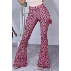 Damen Schlaghose In Boho-Stil Mit Schlangenprint Pink