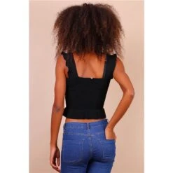 Damen Träger-Stricktop Mit Rüschen Und Deko-Knöpfen Schwarz 7 Damen Träger-Stricktop Mit Rüschen Und Deko-Knöpfen Schwarz -Noirmade Geschaft damen traeger stricktop mit rueschen und deko knoepfen schwarz3