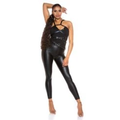 Damen Träger-Top Mit Nieten Und Kunstleder-Einsatz Schwarz -Noirmade Geschaft damen traeger top mit nieten und kunstleder einsatz schwarz6