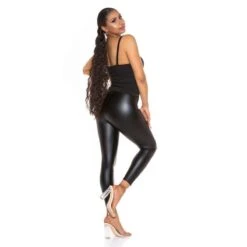 Damen Träger-Top Mit Nieten Und Kunstleder-Einsatz Schwarz -Noirmade Geschaft damen traeger top mit nieten und kunstleder einsatz schwarz7