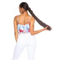 Damen Wasserfall Träger-Top Mit Blumenmuster Babyblau -Noirmade Geschaft damen wasserfall traeger top mit blumenmuster babyblau5