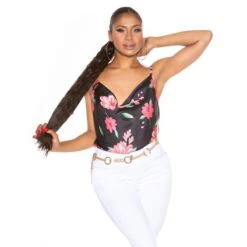 Damen Wasserfall Träger-Top Mit Blumenmuster Schwarz 11 Damen Wasserfall Träger-Top Mit Blumenmuster Schwarz -Noirmade Geschaft damen wasserfall traeger top mit blumenmuster schwarz4