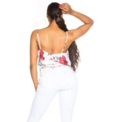 Damen Wasserfall Träger-Top Mit Blumenmuster Weiß -Noirmade Geschaft damen wasserfall traeger top mit blumenmuster weiss5