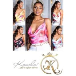 Damen Wasserfall Träger-Top Mit Blumenmuster Weiß -Noirmade Geschaft damen wasserfall traeger top mit blumenmuster weiss8