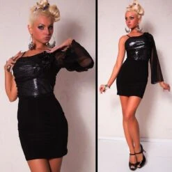 Progress Edles Einarm-Abendkleid Minikleid Schwarz/Silber