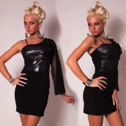 Progress Edles Einarm-Abendkleid Minikleid Schwarz/Silber -Noirmade Geschaft edles einarm abendkleid minikleid schwarz silber3