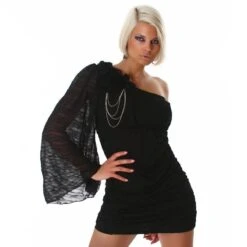 Edles One-Shoulder Chiffonkleid Abendkleid Schwarz