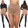 Elastische Damen High Waist Shorts Mit Knöpfen Cappuccino -Noirmade Geschaft elastische damen high waist shorts mit knoepfen cappuccino